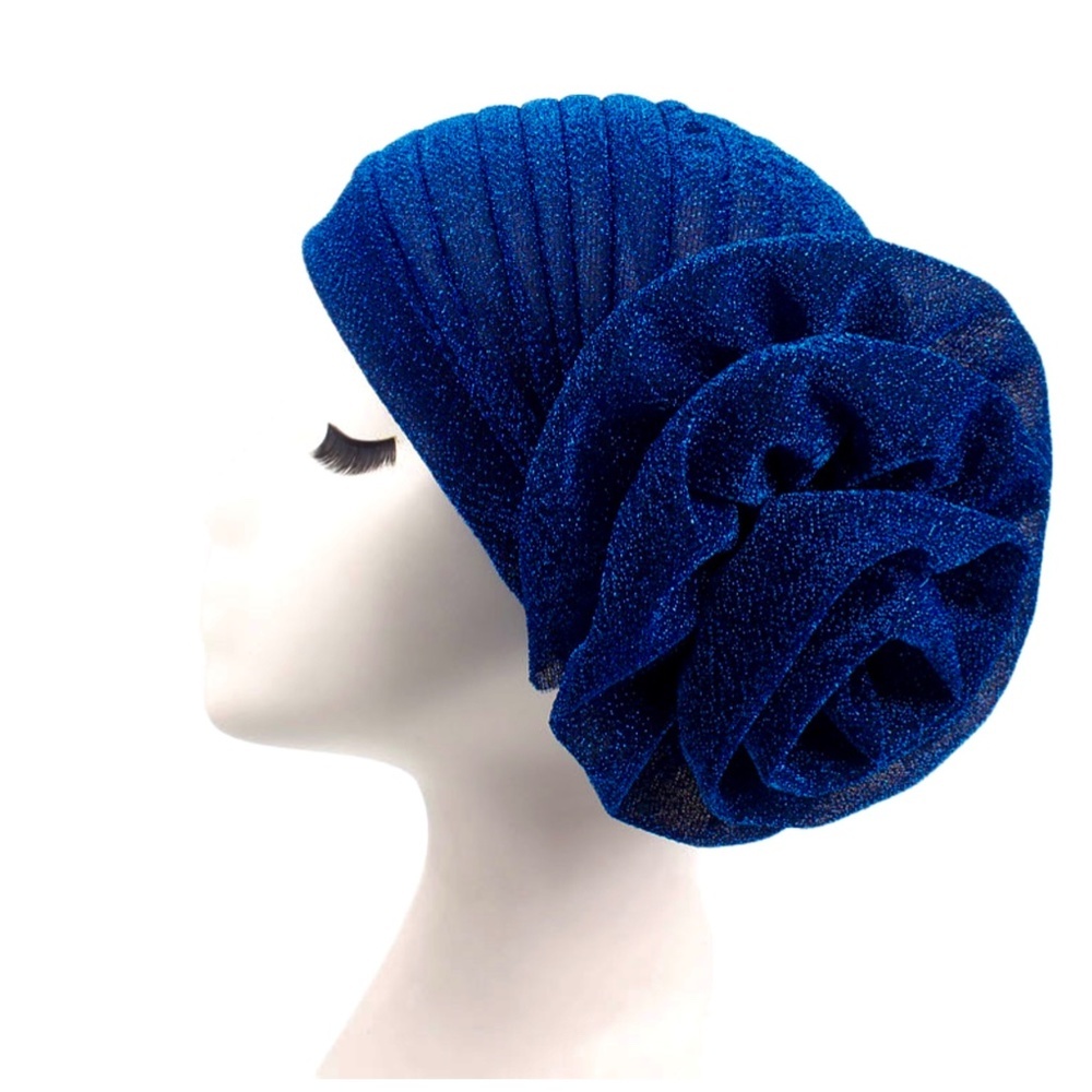 Royal Blue Gorgeous sparkle metallic flower turban - Picture 4 of 4